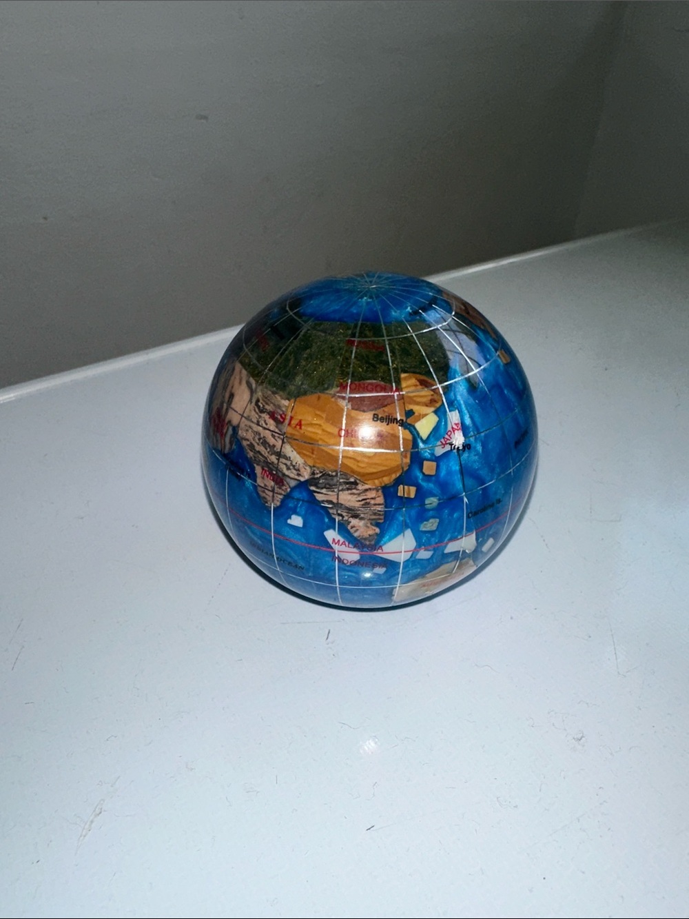 Blue and Tan Decorative World Globe Sphere- weight for papers or decor